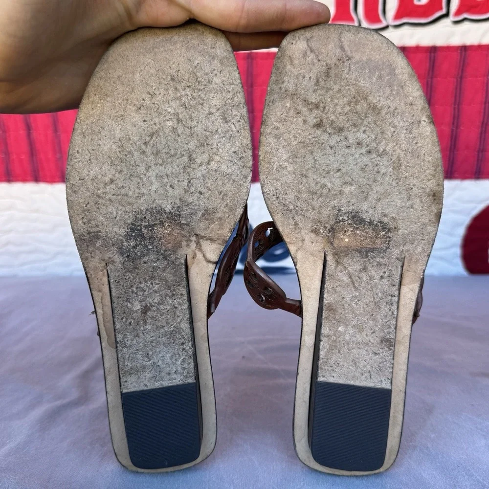 Size 8m - Tory Burch  Tiny Miller 10mm Thong‎ Sandals Burnt Cuoio Brown Leather